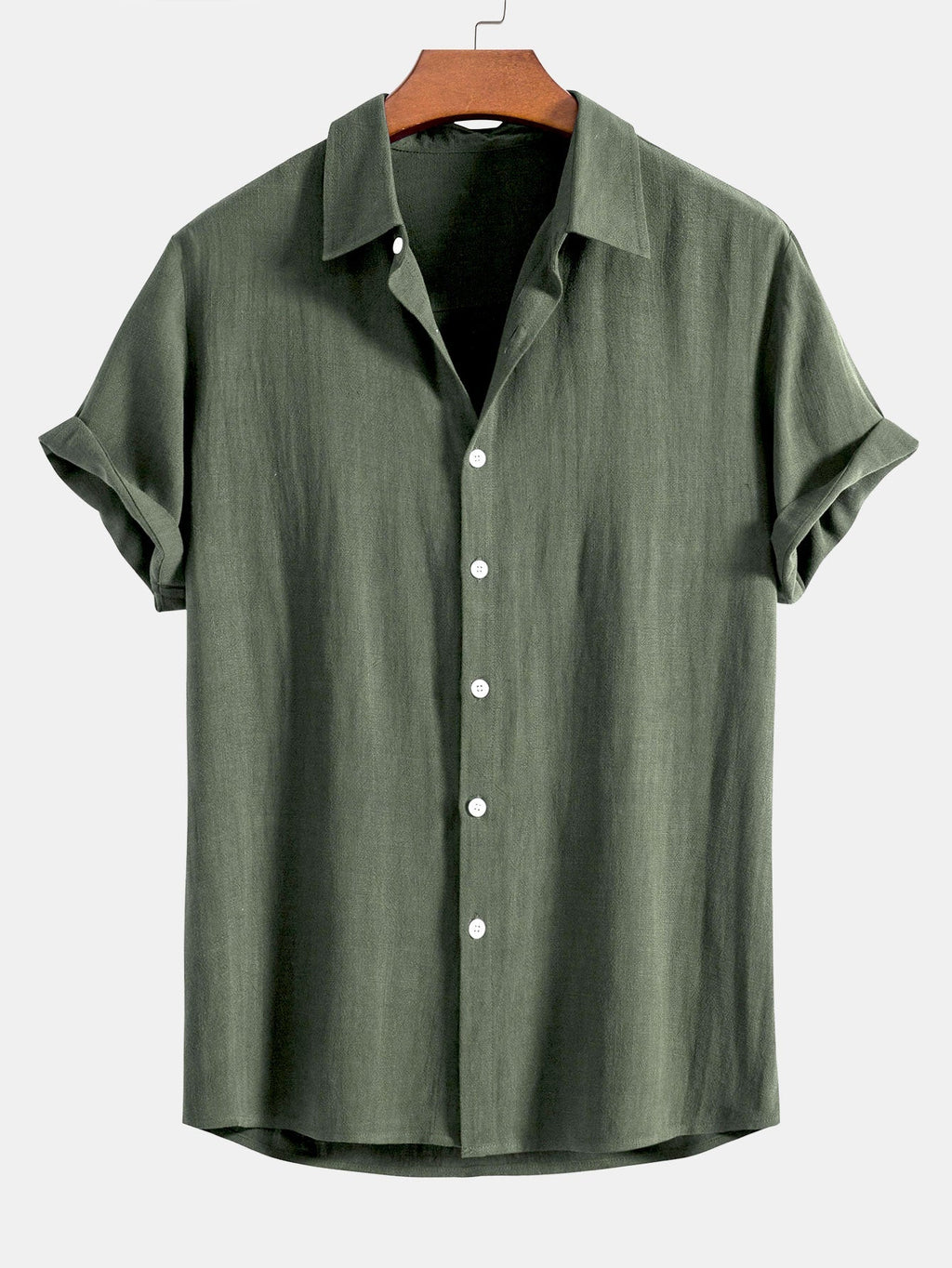 Linen Rayon Blend Button Up Shirt & Crinkled Textured Drawstring Shorts