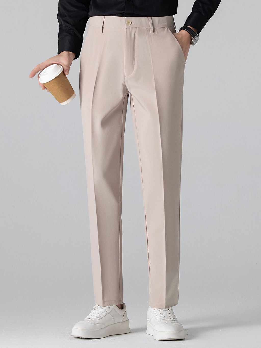 Rhombus Textured Zip Up Knitted Polo Shirt & Slim Fit Tapered Trousers