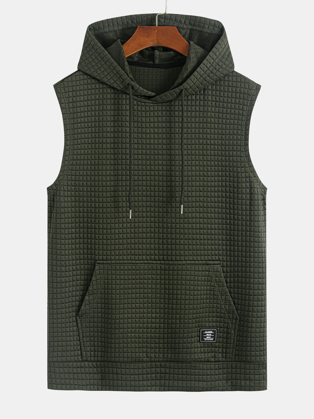 Waffle Sleeveless Hooded T-Shirt With Kangaroo Pocket & Shorts