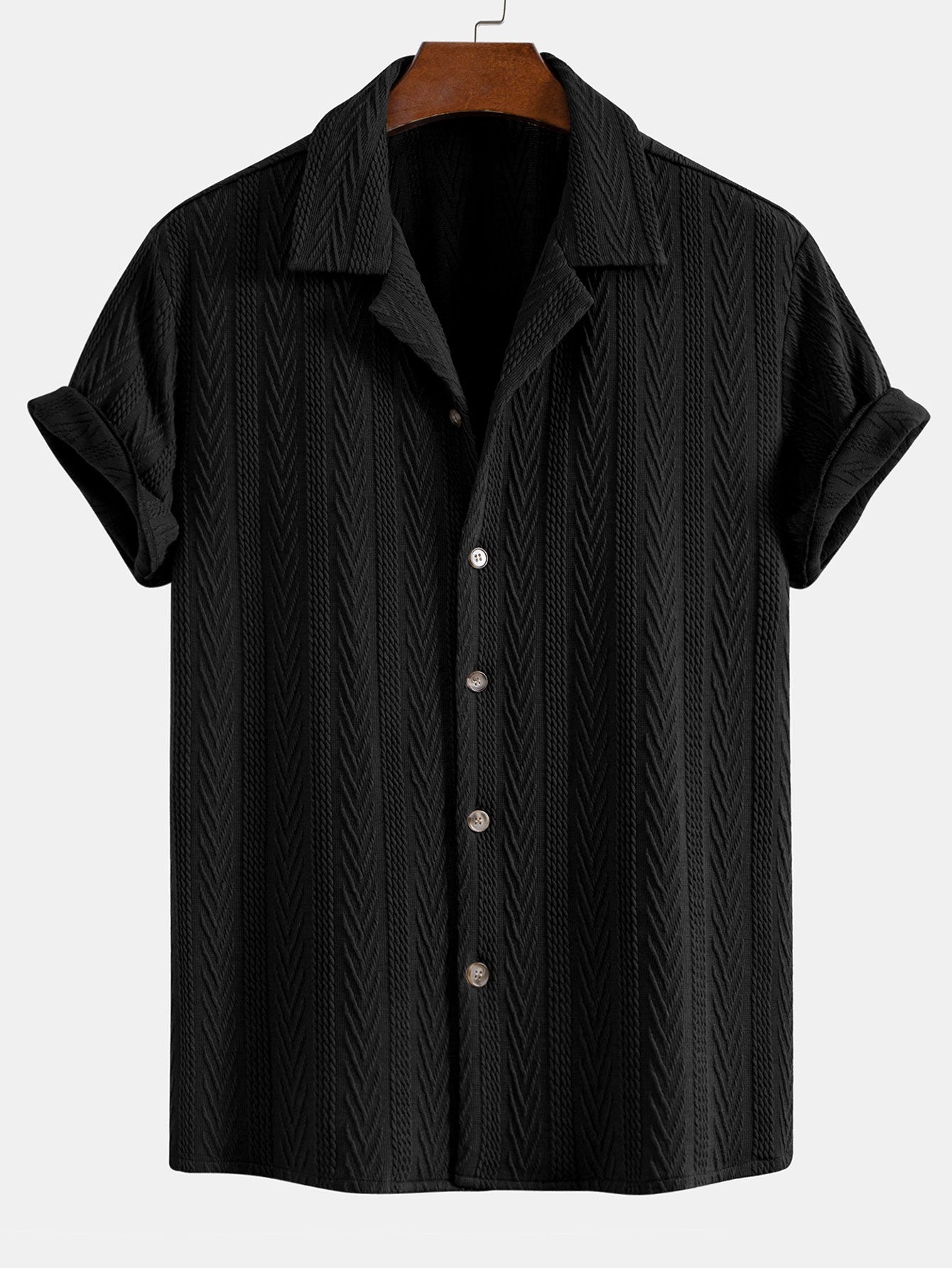 Texture Jacquard Cuban Shirt & Wrinkle Textured Straight Leg Pants