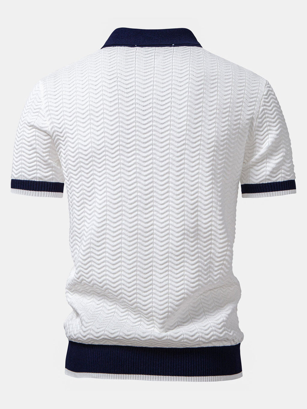 Texture Contrast Knitted V Neck Polo Shirt & Straight Leg Ribbed Pants