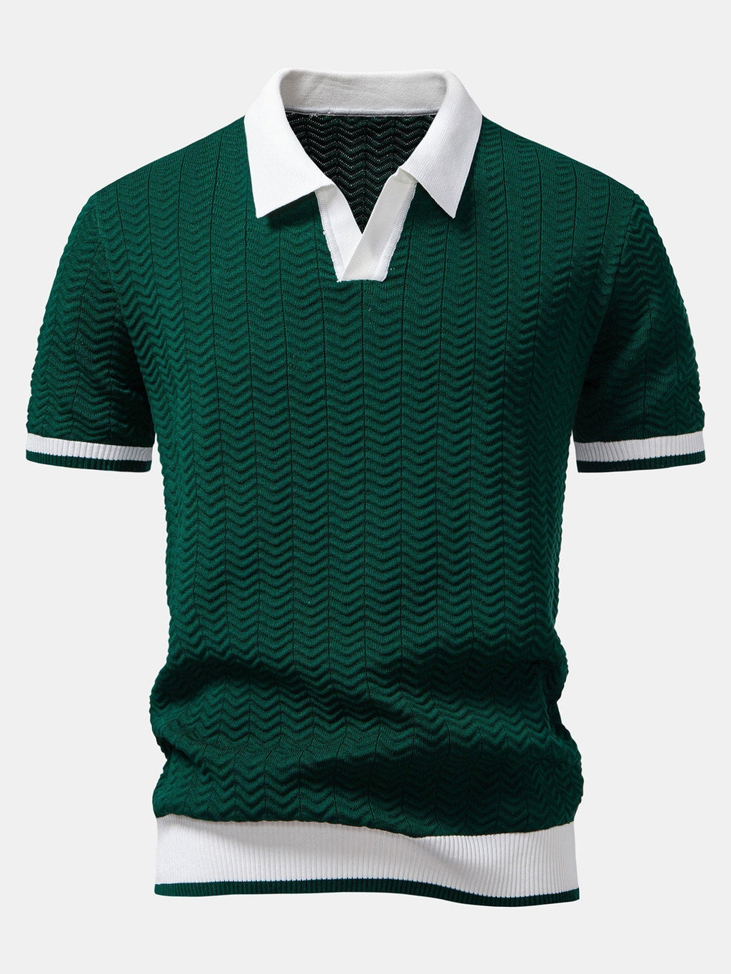 Texture Contrast Knitted V Neck Polo Shirt & Cotton Chino Shorts