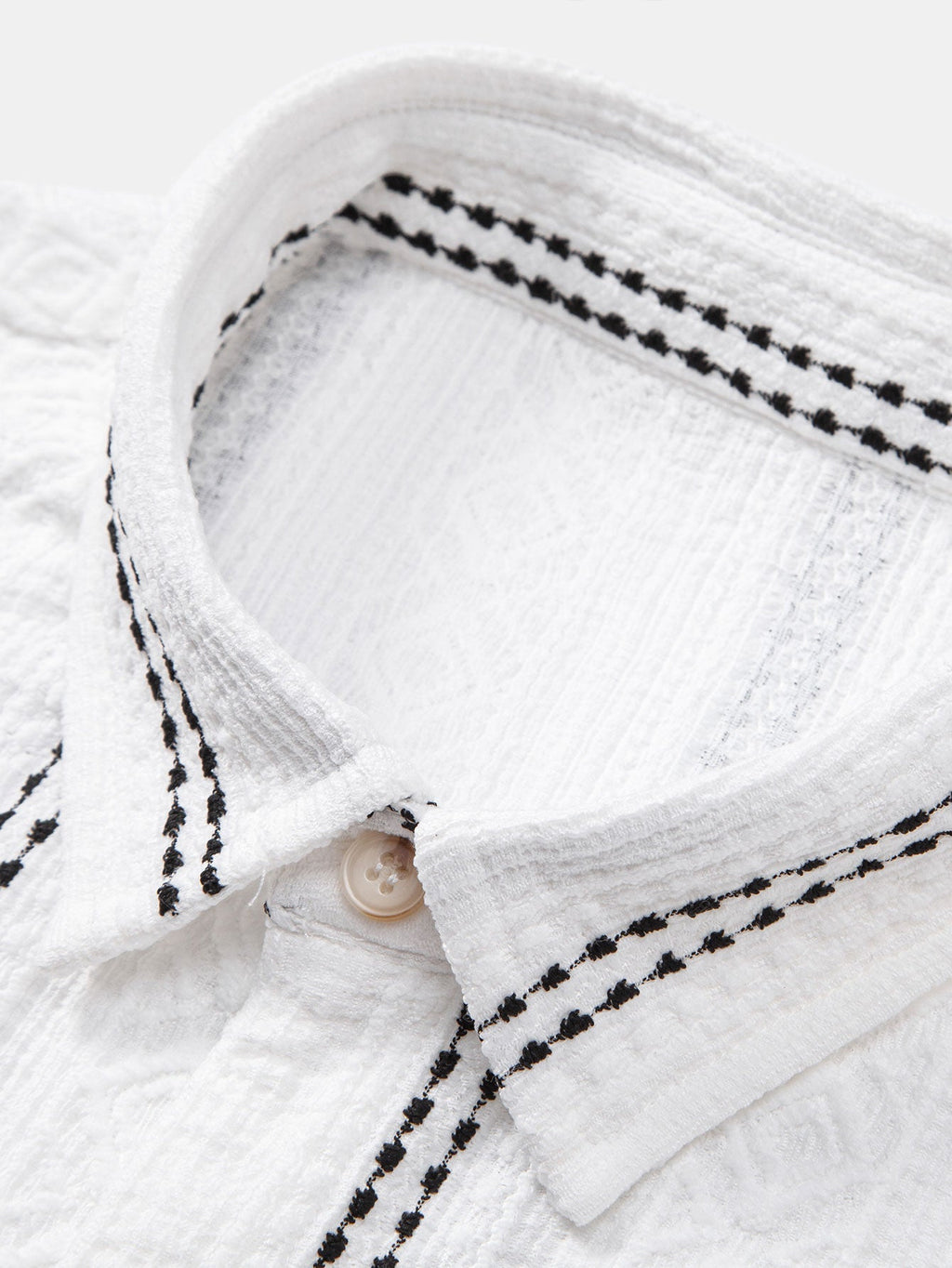 Geometric Striped Jacquard Button Up Shirt & Straight Leg Linen Pants