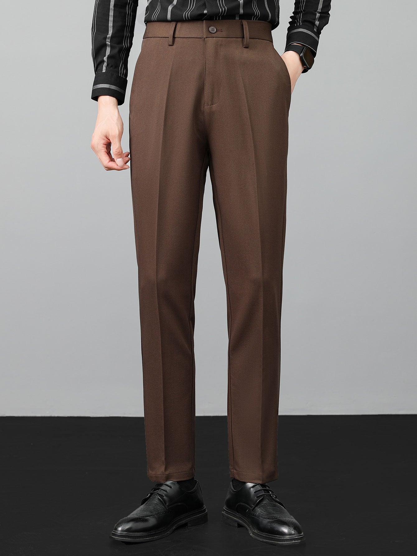 Stripe Geometric Jacquard Knitted Polo Shirt & Slim Fit Tapered Trousers