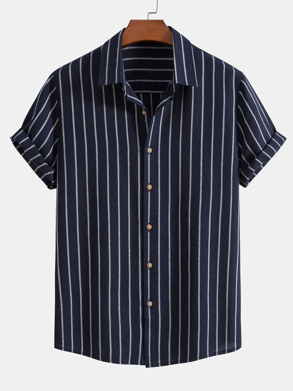 Cotton Blend Striped Button Up Shirt & Straight Leg Linen Pants